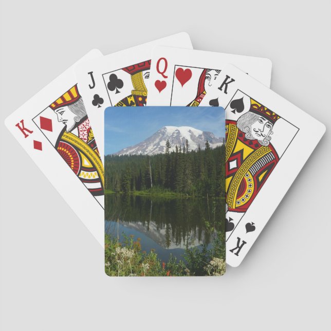 Mount Rainier sjöreflektion med vilda blommor Casinokort (Baksidan)