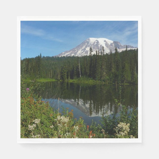 Mount Rainier sjöreflektion med vilda blommor Pappersservett (Framsidan)