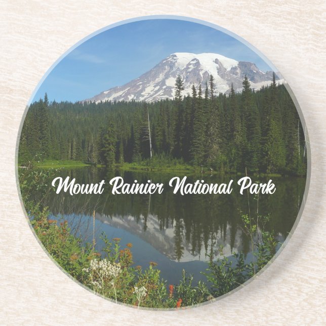 Mount Rainier sjöreflektion med vilda blommor Underlägg (Framsidan)