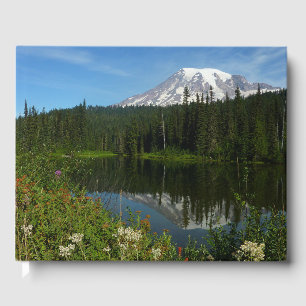 Mount Rainier sjöspegling med vilda blommor Gästböcker
