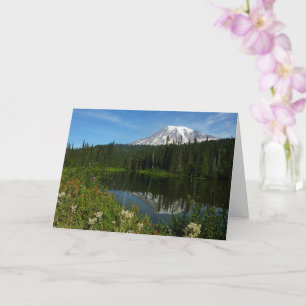 Mount Rainier sjöspegling med vilda blommor Kort