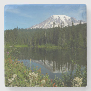 Mount Rainier sjöspegling med vilda blommor Stenunderlägg