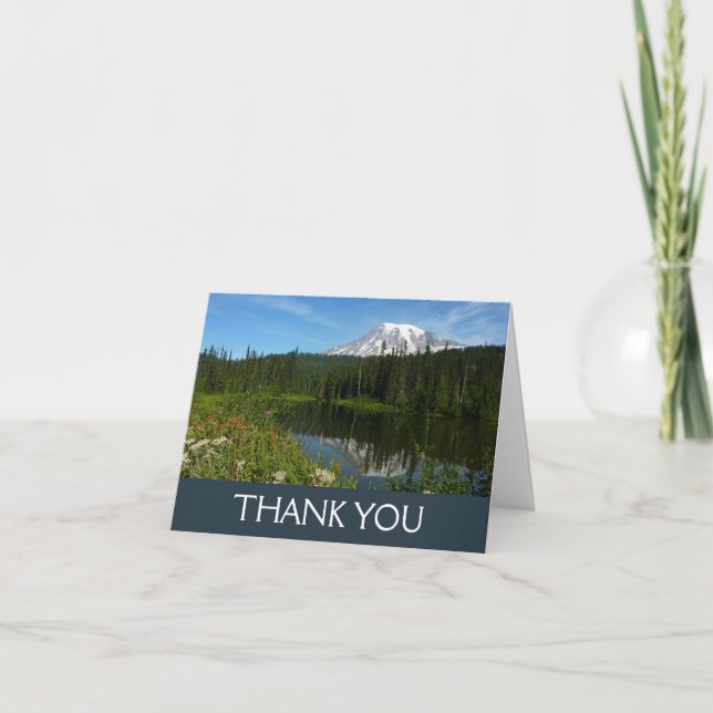 Mount Rainier sjöspegling med vilda blommor Tack Kort (Framsida)