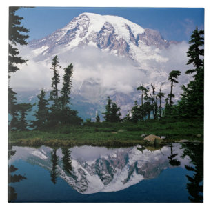Mount Rainier speglad i en fjälltjärn Kakelplatta