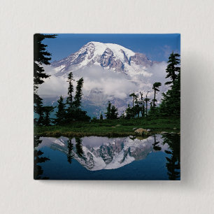 Mount Rainier speglas i en fjälltjärn Knapp