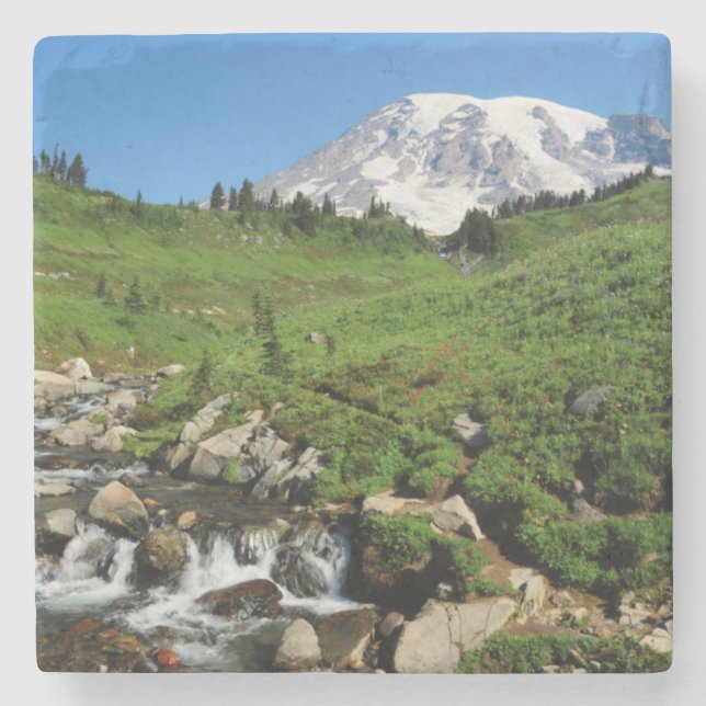 Mount Rainier, vattenfall, snötäckt Underlägg Sten (Framsidan)
