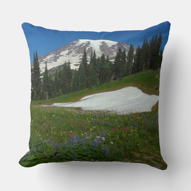 Mount Rainier, vilda blommor och snö Kudde (Framsida)