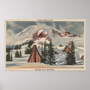 Mount Rainier WA - paradisgästgivargård på foten Poster