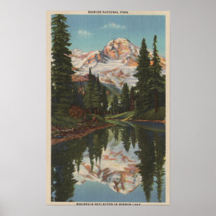 Mount Rainier WA - spegel sjö med Mt. Reflectio Poster