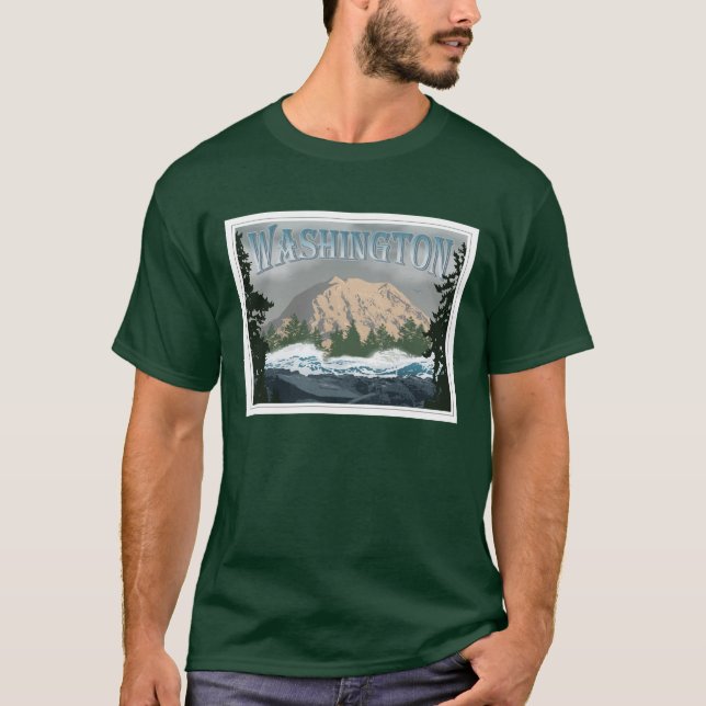 Mount Rainier Washington Tee Shirt (Framsida)