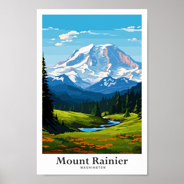 Mount Rainier Washington Travel Illustration Poster (Framsidan)