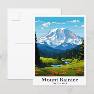 Mount Rainier Washington Travel Illustration Vykort