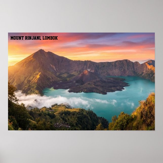 Mount Rinjani Volcano Crater Sunrise Wall Art Poster (Framsidan)