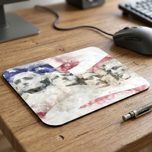 Mount Rushmore Akvarell med amerikansk flagga Musmatta