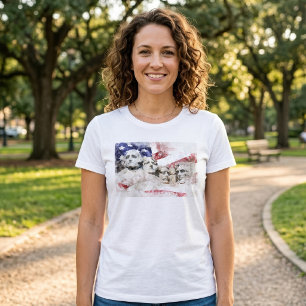 Mount Rushmore Akvarell med amerikansk flagga T Shirt