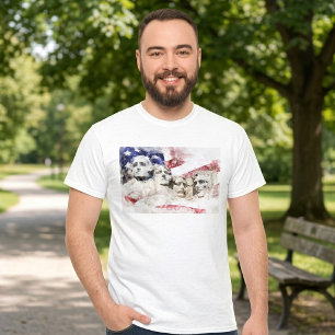 Mount Rushmore Akvarell med amerikansk flagga T Shirt