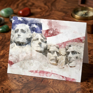 Mount Rushmore Akvarell med amerikansk flagga Tack Kort