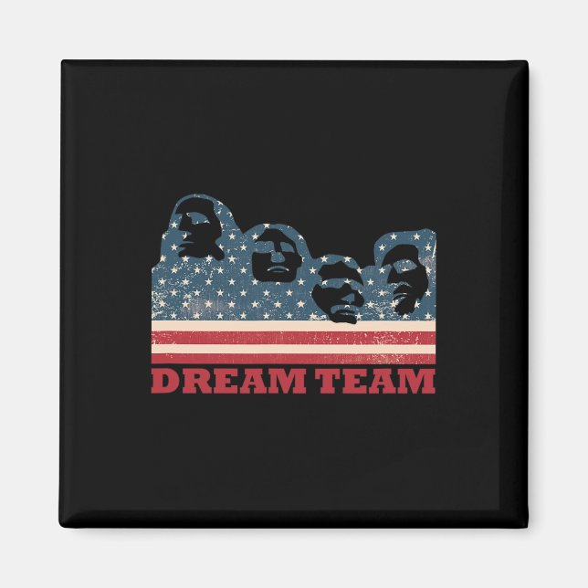 Mount Rushmore Drömteam Patriotisk Usa Flagga Amer Magnet (Framsidan)