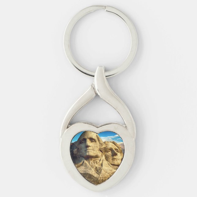 Mount Rushmore President Memorial Twisted Heart Silverfärgad Nyckelring (Framsidan)