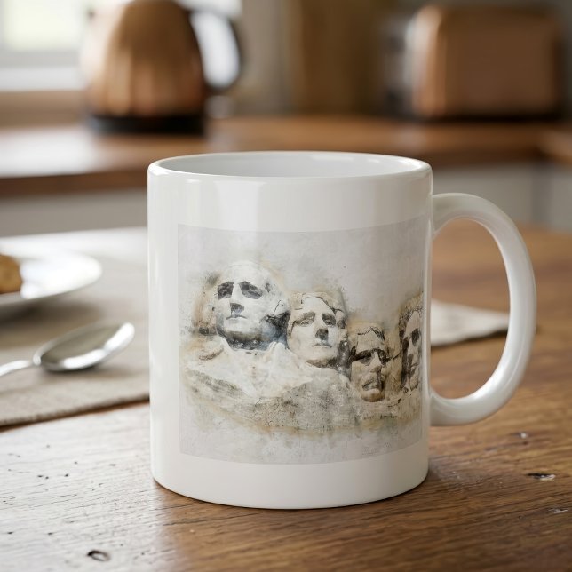 Mount Rushmore Presidentiell Akvarellkonst Kaffemugg (Mount Rushmore Presidential Watercolor Art. Coffee Mug)