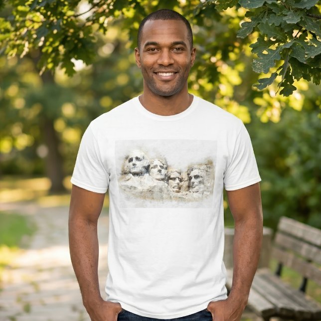 Mount Rushmore Presidentiell Akvarellkonst T Shirt (Mount Rushmore Presidential Watercolor Art. Men Basic White T-Shirt)