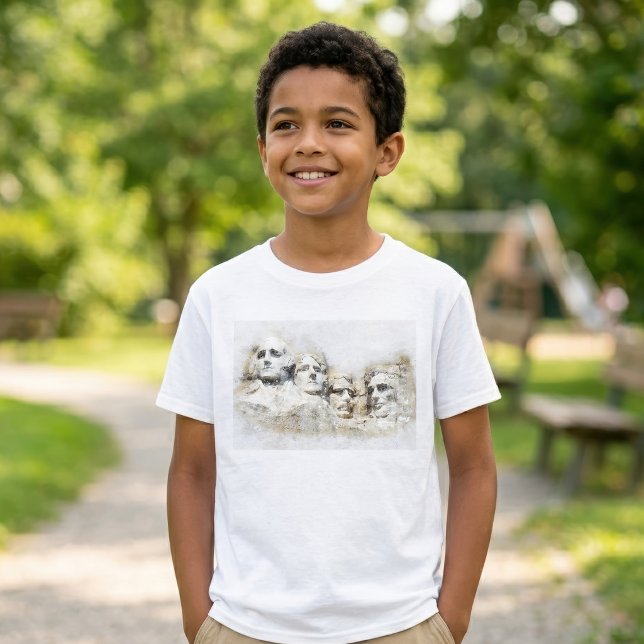 Mount Rushmore Presidentiell Akvarellkonst T Shirt (Mount Rushmore Presidential Watercolor Art. Boy Basic White T-Shirt)