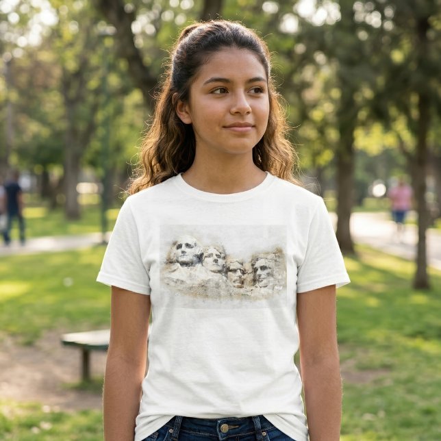 Mount Rushmore Presidentiell Akvarellkonst T Shirt (Mount Rushmore Presidential Watercolor Art. Girl Basic White T-Shirt)