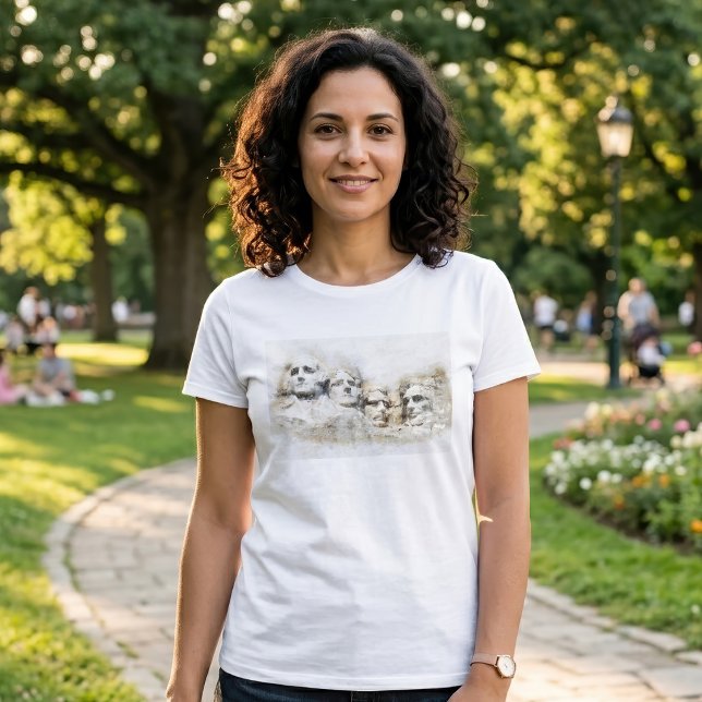 Mount Rushmore Presidentiell Akvarellkonst T Shirt (Mount Rushmore Presidential Watercolor Art. Women Basic White T-Shirt)
