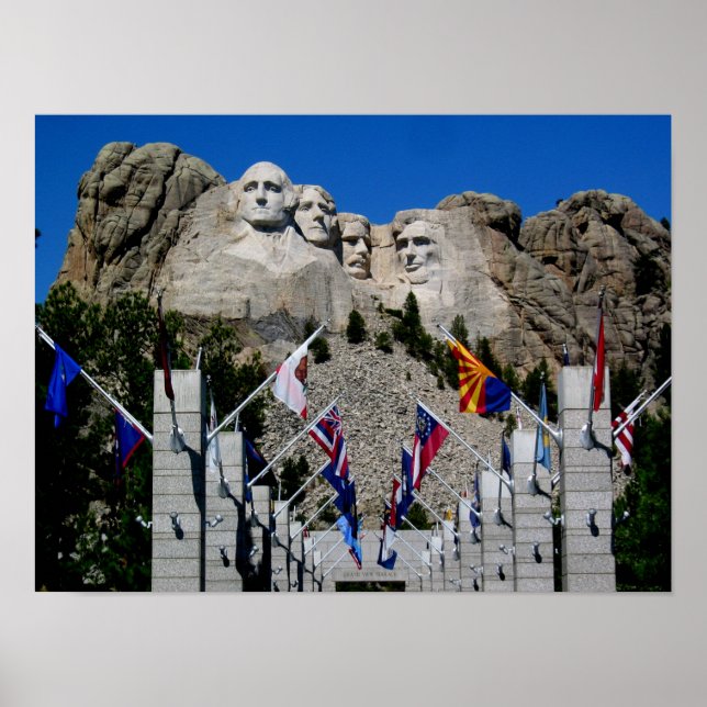 Mount Rushmore South Dakota flaggasouvenir Poster (Framsidan)