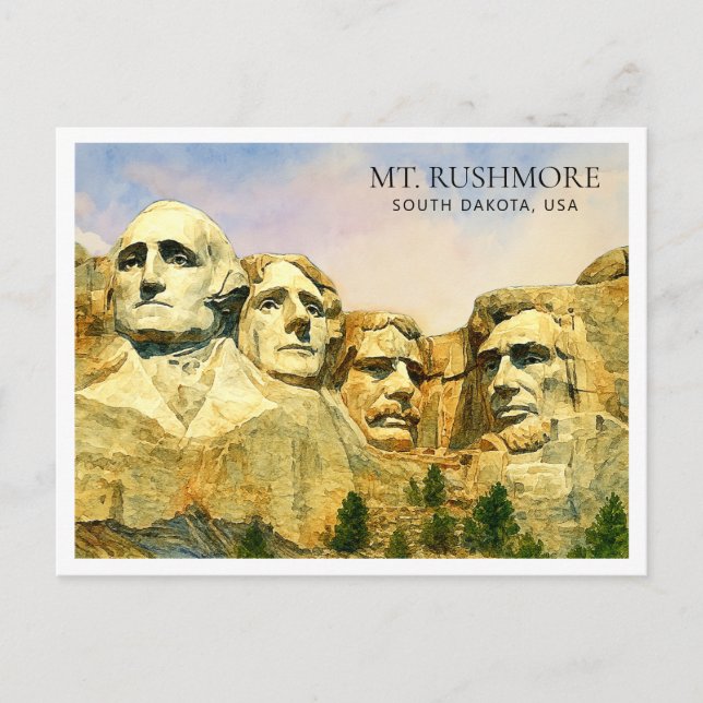 Mount Rushmore USA Akvarell Resa   Helg Vykort (Framsida)