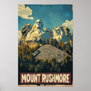 Mount Rushmore USA Konst Vintage Illustration Resa Poster