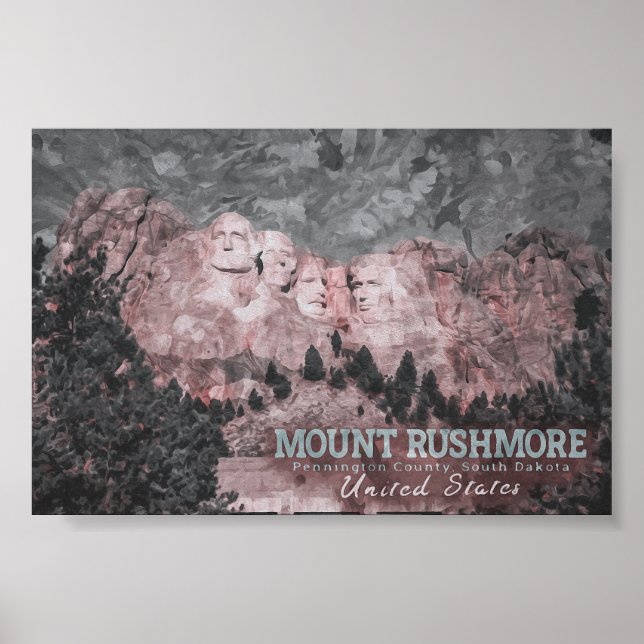 MOUNT RUSHMORE WATERCOLOR - SOUTH DAKOTA US POSTER (Framsidan)