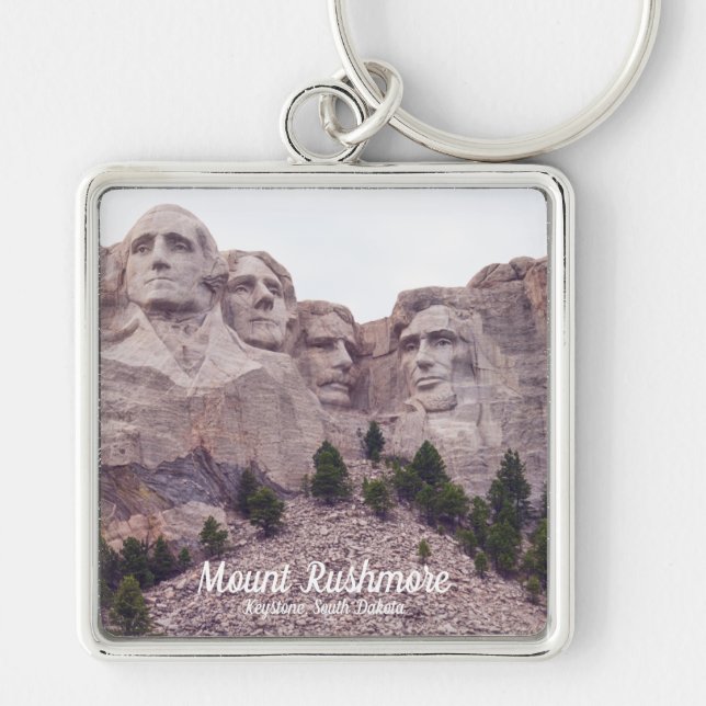 Mount Rushmore's Four Fyrkantig Silverfärgad Nyckelring (Framsidan)