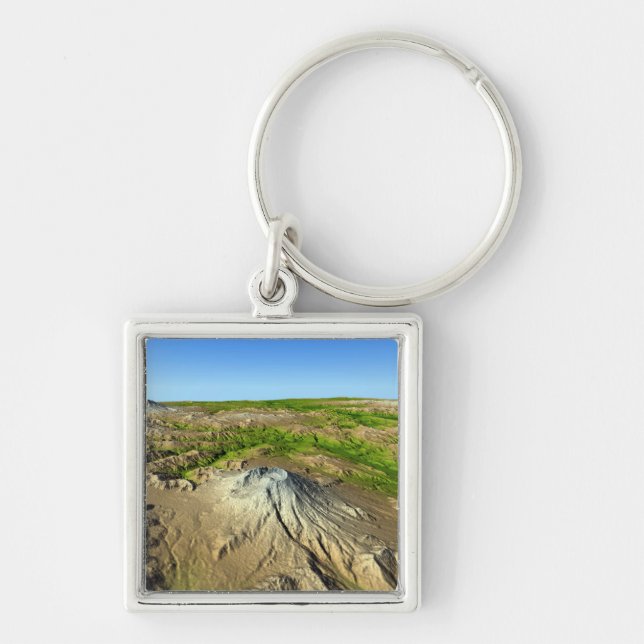 Mount Saint Helens Fyrkantig Silverfärgad Nyckelring (Framsidan)