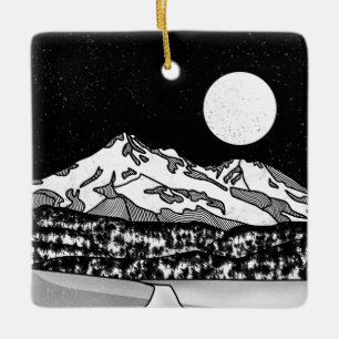 Mount Shasta Black and White Julgransprydnad Keramik