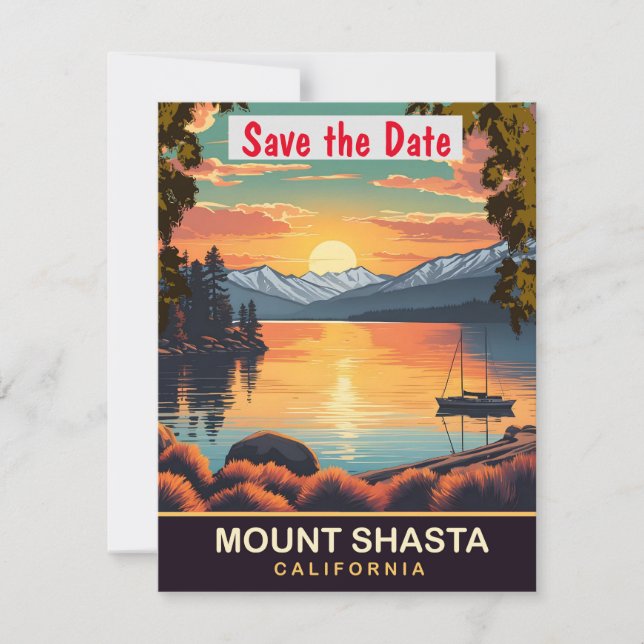 Mount Shasta Kalifornien Peak Bröllopsinbjudan Spara Datumet (Framsida)
