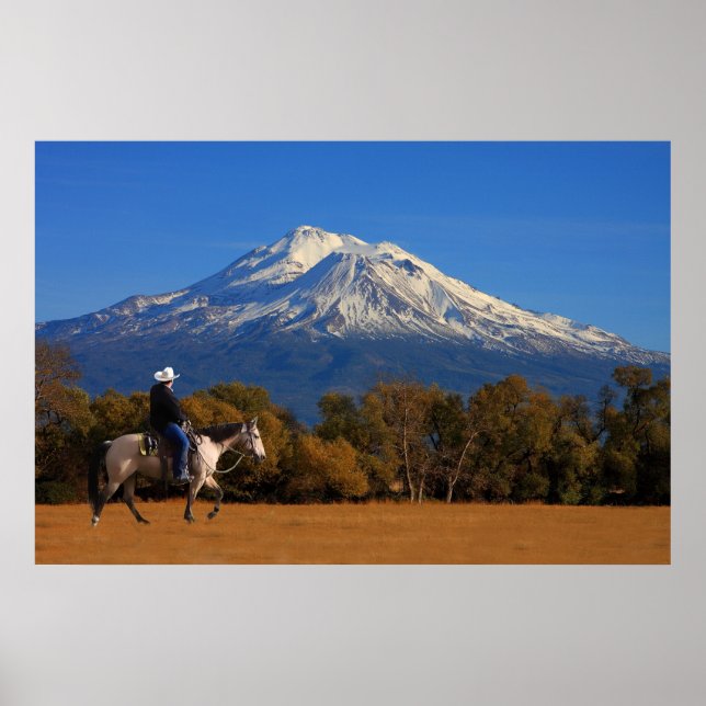 MOUNT SHASTA MED HORSE OCH RIDER POSTER (Framsidan)