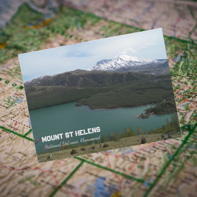 Mount St Helens Volcano och Coldwater Sjö Travel Vykort (In Situ Map)