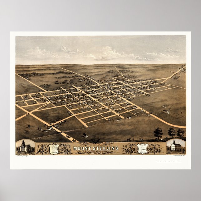 Mount Sterling, IL Panoramic Karta - 1869 Poster (Framsidan)