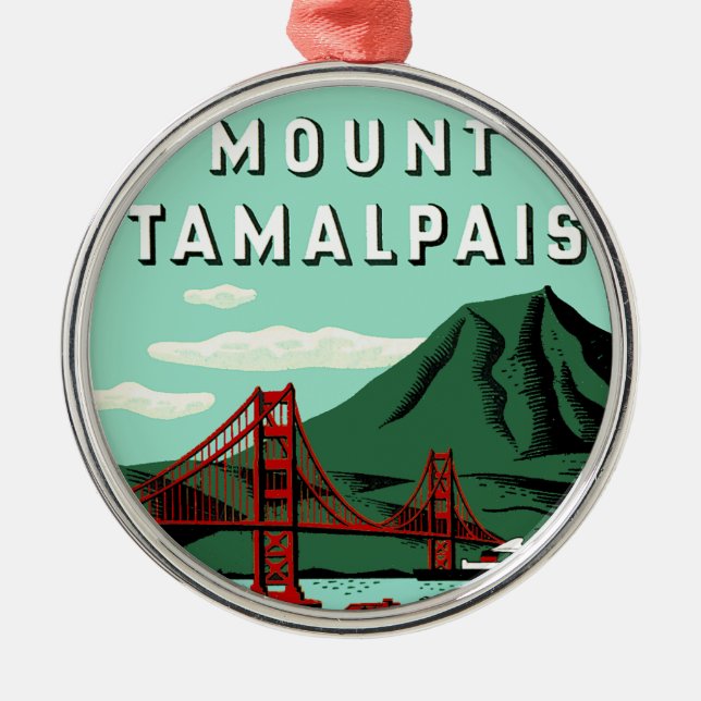 Mount Tamalpais Travel Poster Julgransprydnad Metall (Framsidan)