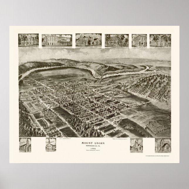 Mount Union, PA Panoramic Karta - 1906 Poster (Framsidan)