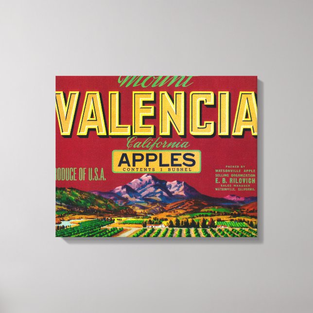 Mount Valencia Apple-etikett - Watsonville, CA Canvastryck (Framsida)