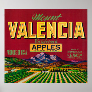 Mount Valencia Apple-etikett - Watsonville, CA Poster