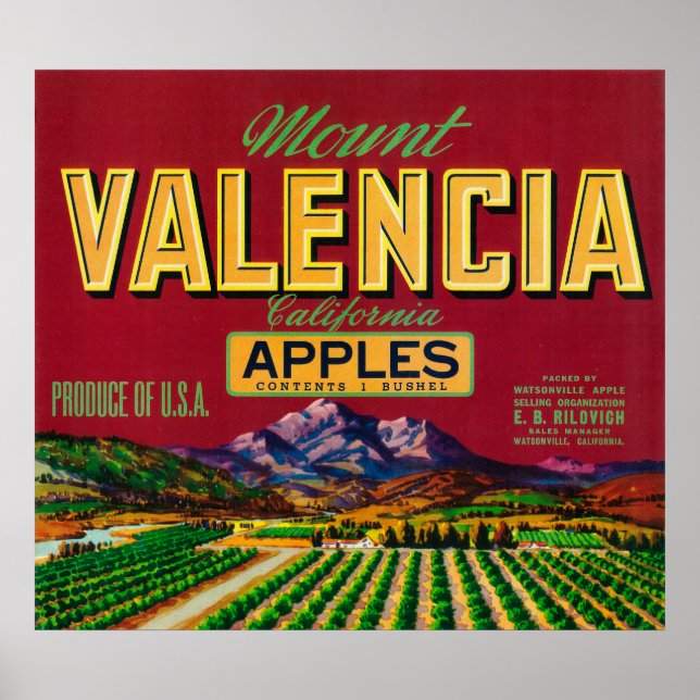 Mount Valencia Apple-etikett - Watsonville, CA Poster (Framsidan)