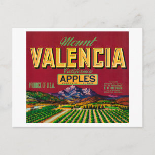 Mount Valencia Apple-etikett - Watsonville, CA Vykort