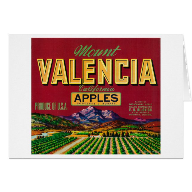 Mount Valencia Apple Label - Watsonville, CA Hälsningskort (Framsidan Horizontal)