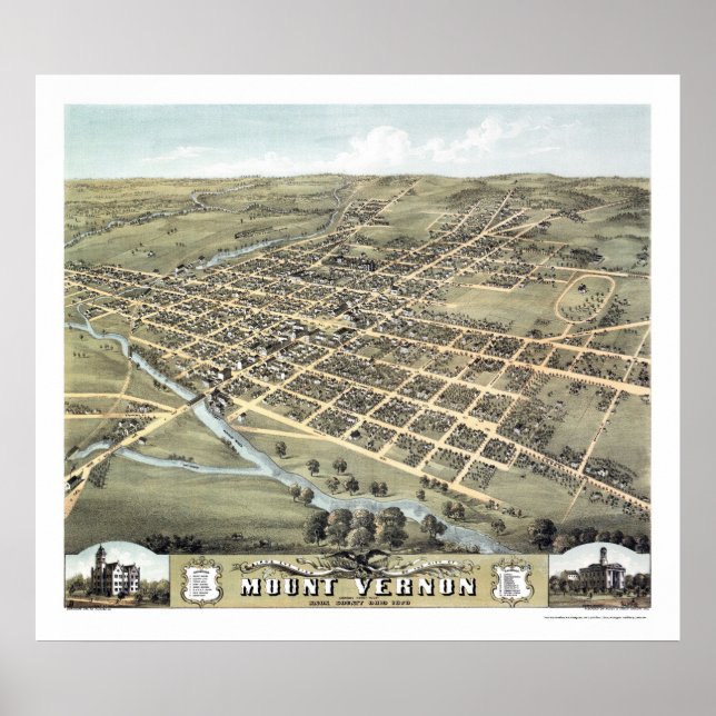 Mount Vernon, OH Panoramic Karta - 1870 Poster (Framsidan)