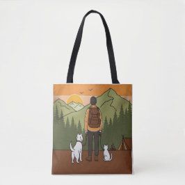 Mountain Adventure Hiking Tote Bag with Dog & Cat  Tygkasse