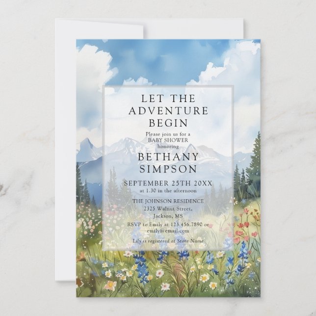 Mountain Adventure QR-kod Allt-i-ett Baby Shower Inbjudningar (Framsida)