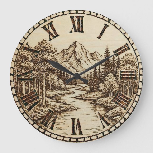  Mountain and River - Wall Clock Stor Klocka (Framsida)